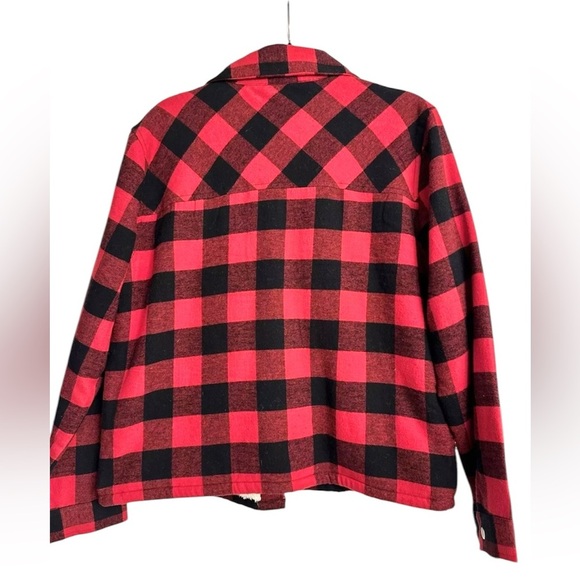 NWT LUCKY BRAND PLAID FLANNEL SHERPA RED AND BLACK BUTTON UP JACKET - Picture 2 of 4